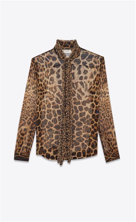 bow tie blouse in ysl leopard-print silk chiffon au